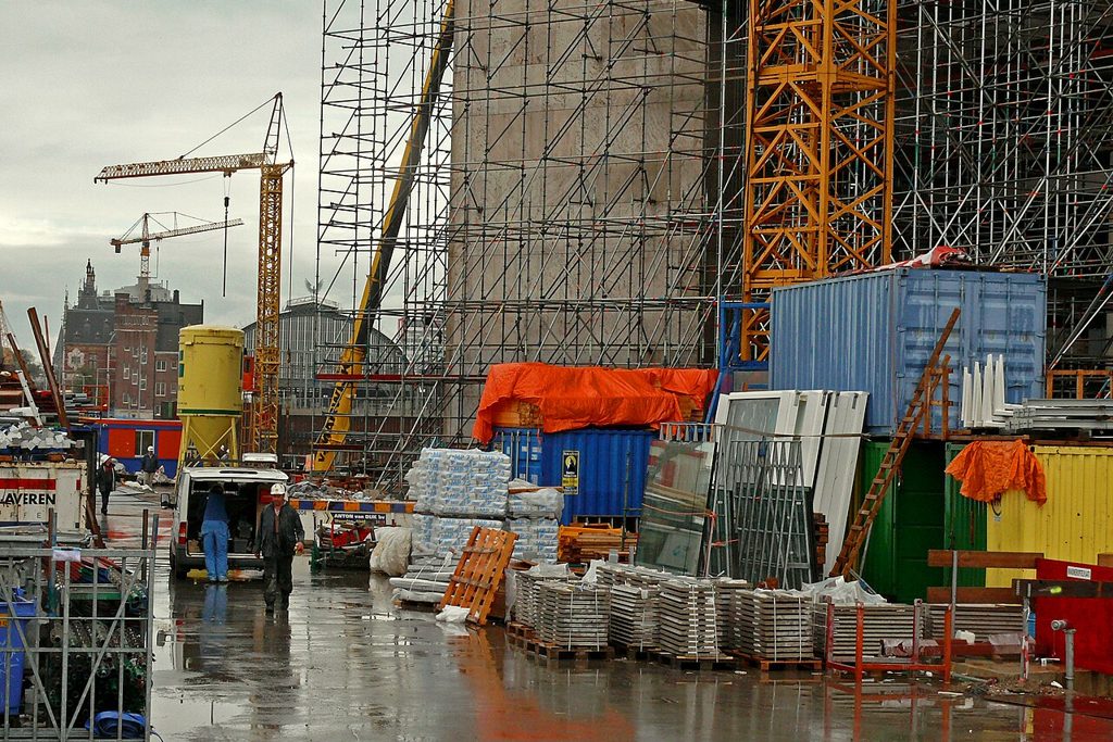 Scaffolding around a building under construction